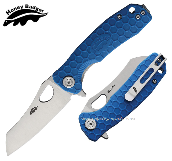 Honey Badger Small Wharncleaver Flipper Folding Knife, No Choil, FRN Blue, HB1048